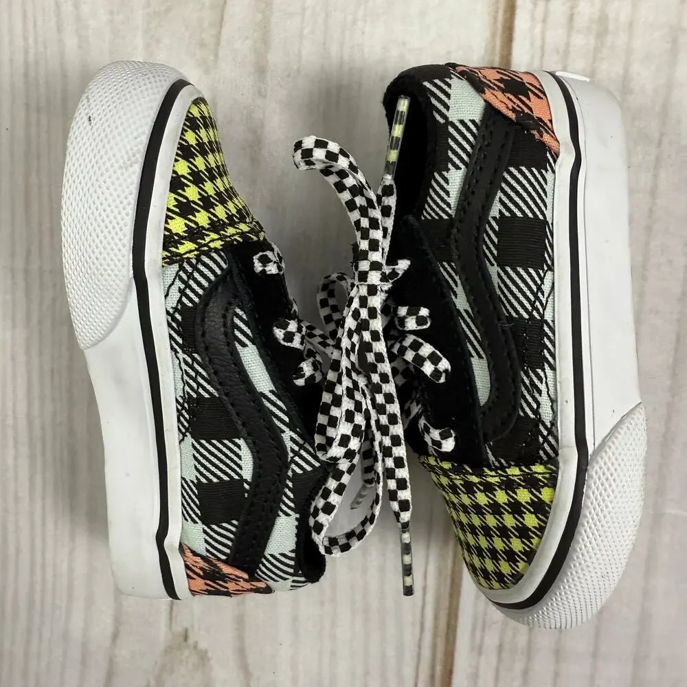 Vans Old Skool Toddler Sneakers Black Yellow Houndstooth Plaid Checkered 5C